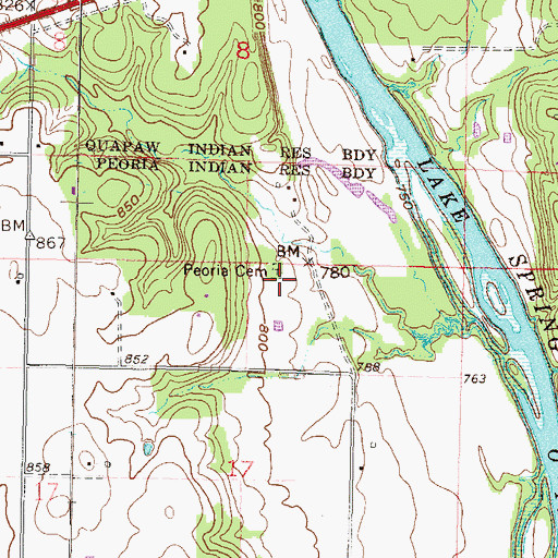 Topographic Map of Peoria Cemetery, OK