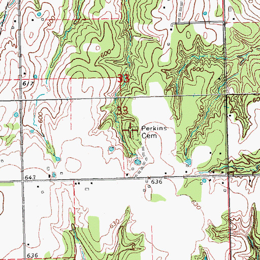Topographic Map of Perkins Cemetery, OK
