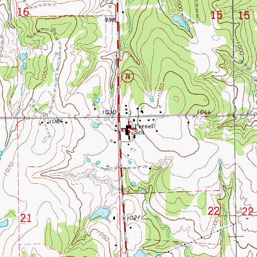 Topographic Map of Pernell School, OK