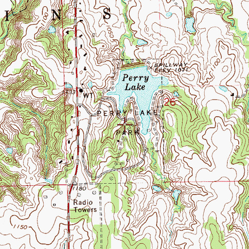 Topographic Map of Perry Lake Park, OK