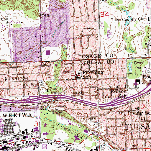 Topographic Map of Pershing School, OK