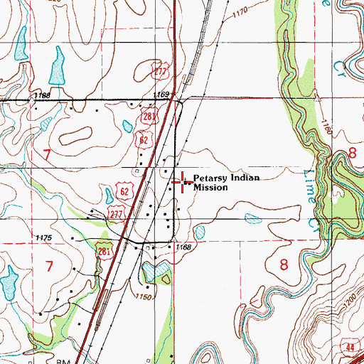 Topographic Map of Petarsy Indian Mission, OK