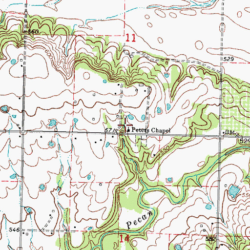 Topographic Map of Peters Chapel, OK
