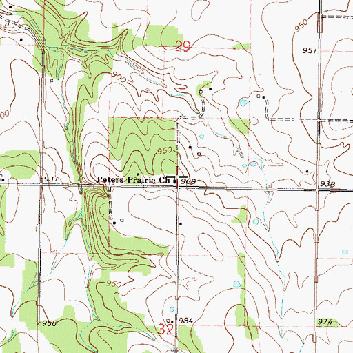 Topographic Map of Peters Prairie Church, OK
