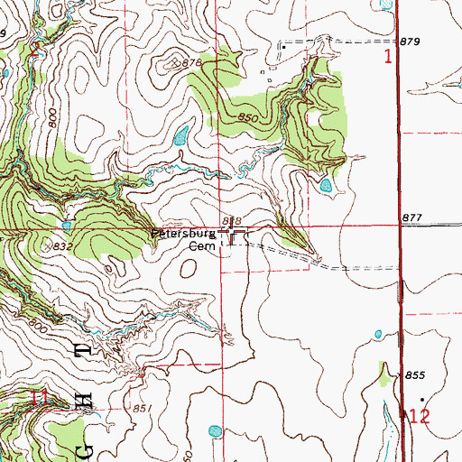Topographic Map of Petersburg Cemetery, OK