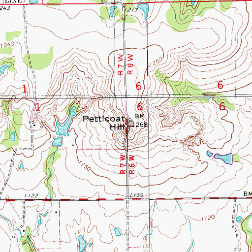 Topographic Map of Petticoat Hill, OK