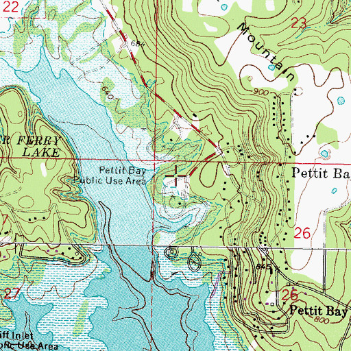 Topographic Map of Pettit Bay Public Use Area, OK