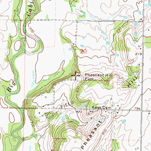 Topographic Map of Pheasant Hill Cemetery, OK