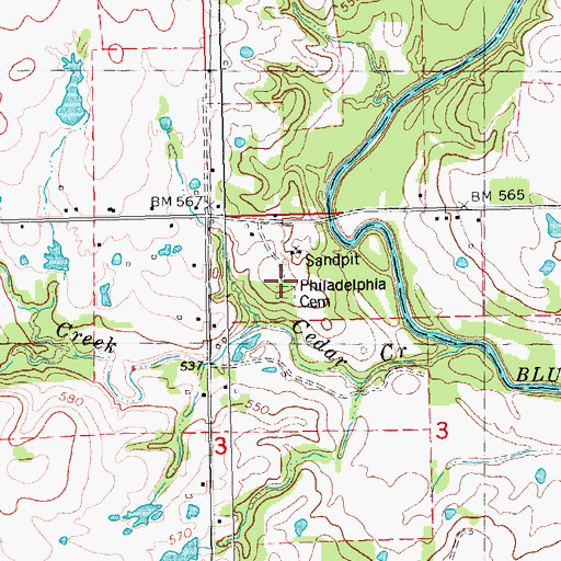 Topographic Map of Philadelphia Cemetery, OK