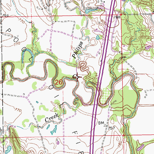 Topographic Map of Philips Creek, OK