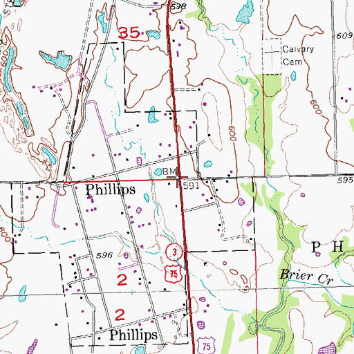 Topographic Map of Phillips, OK