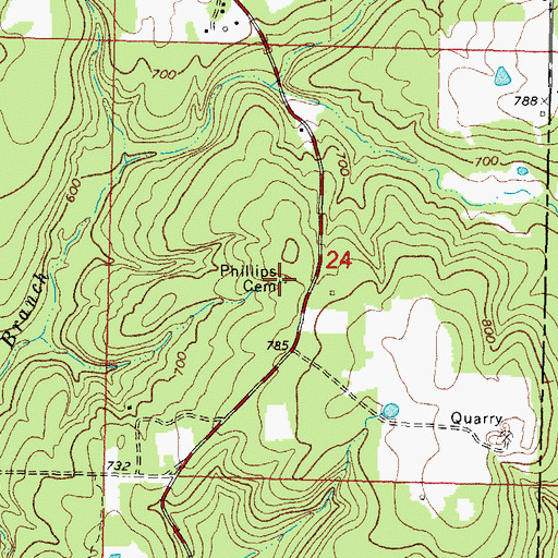 Topographic Map of Phillips Cemetery, OK