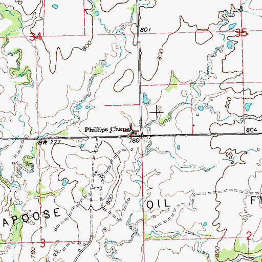 Topographic Map of Phillips Chapel, OK