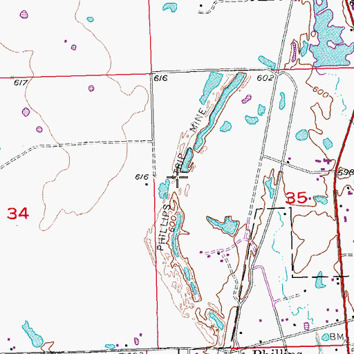 Topographic Map of Phillips Strip Mine, OK