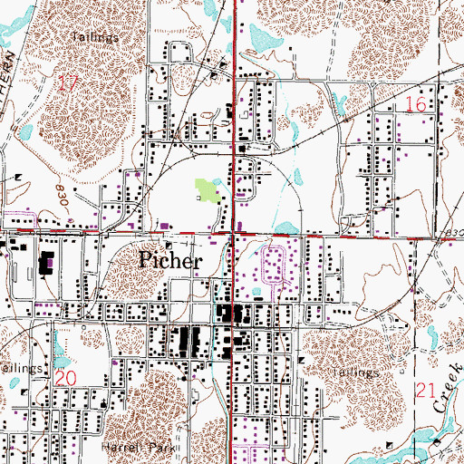 Topographic Map of Picher (historical), OK