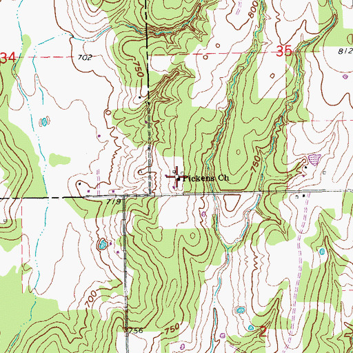Topographic Map of Pickens Church, OK