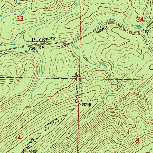 Topographic Map of Pickens Creek Cutoff, OK