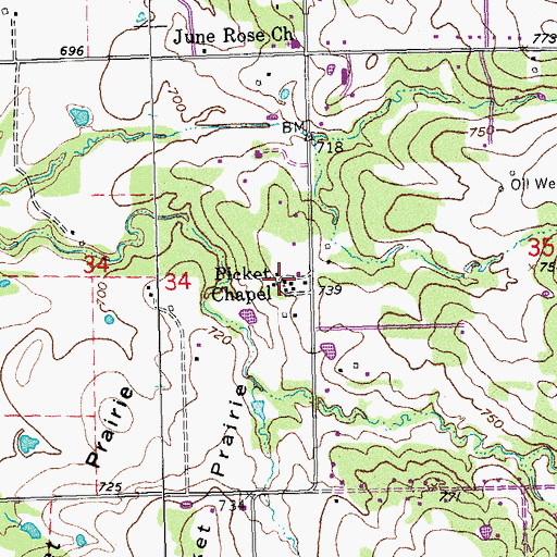 Topographic Map of Picket Chapel, OK