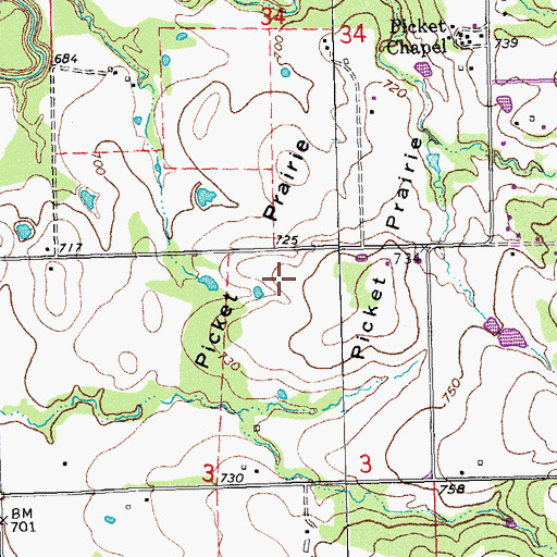 Topographic Map of Picket Prairie, OK