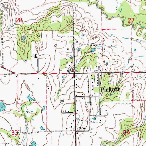 Topographic Map of Pickett, OK