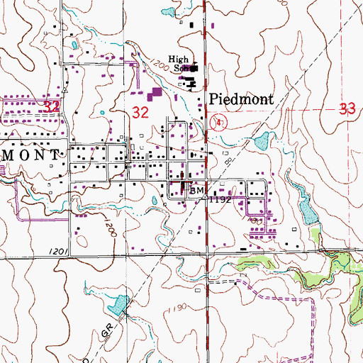 Topographic Map of Piedmont, OK