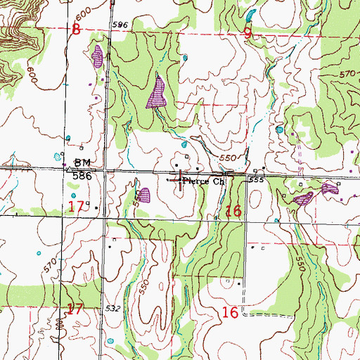 Topographic Map of Pierce Church, OK