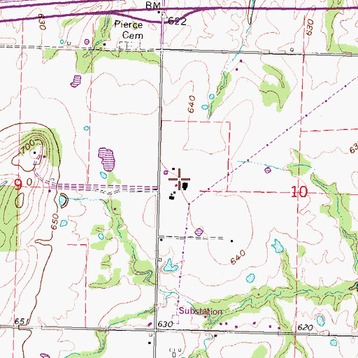 Topographic Map of Pierce High School, OK