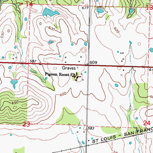 Topographic Map of Pigeon Roost Church, OK