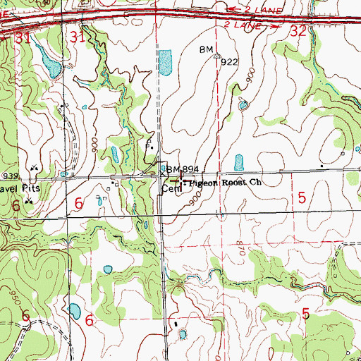 Topographic Map of Pigeon Roost Church, OK