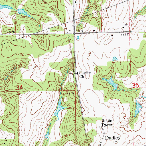 Topographic Map of Pilgrim Church, OK