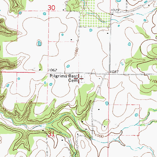 Topographic Map of Pilgrims Rest Cemetery, OK