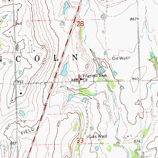 Topographic Map of Pilgrims Rest Church, OK