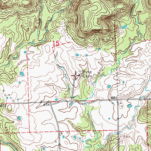 Topographic Map of Pine Cemetery, OK
