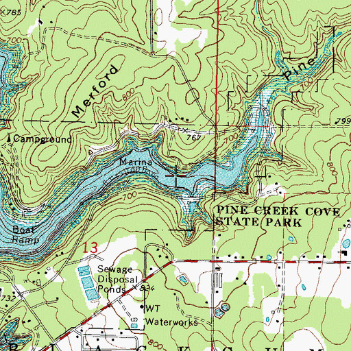 Topographic Map of Pine Hollow, OK