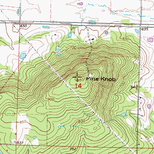 Topographic Map of Pine Knob, OK