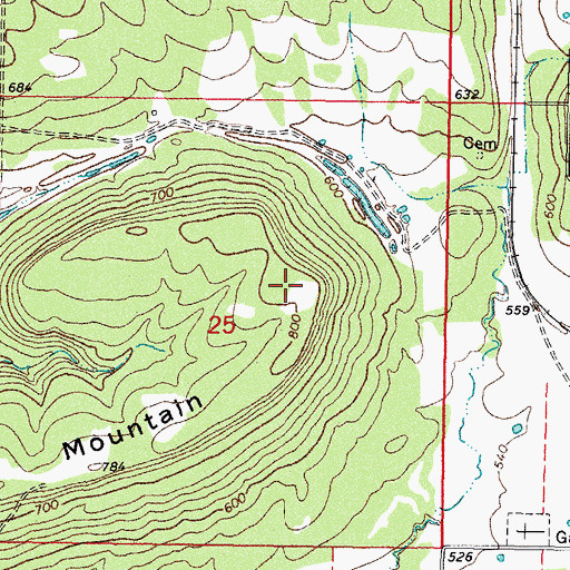 Topographic Map of Pine Mountain, OK