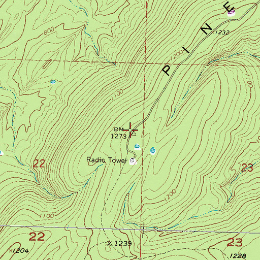 Topographic Map of Pine Mountain, OK