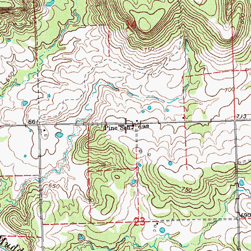 Topographic Map of Pine School, OK