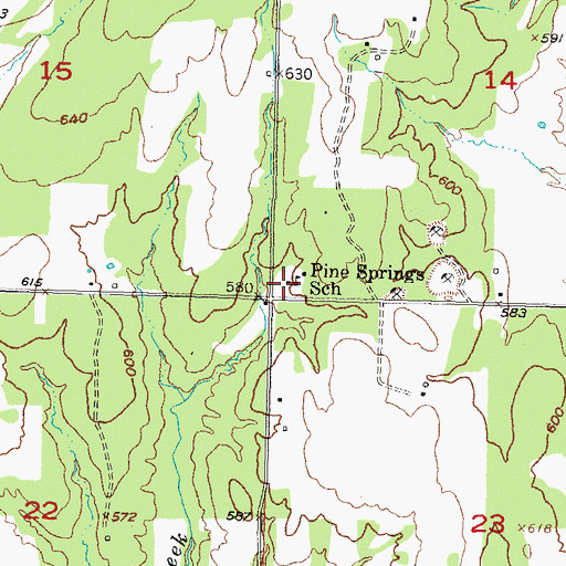 Topographic Map of Pine Springs School, OK