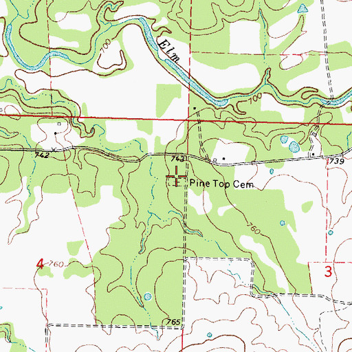 Topographic Map of Pine Top Cemetery, OK