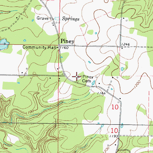 Topographic Map of Piney Cemetery, OK