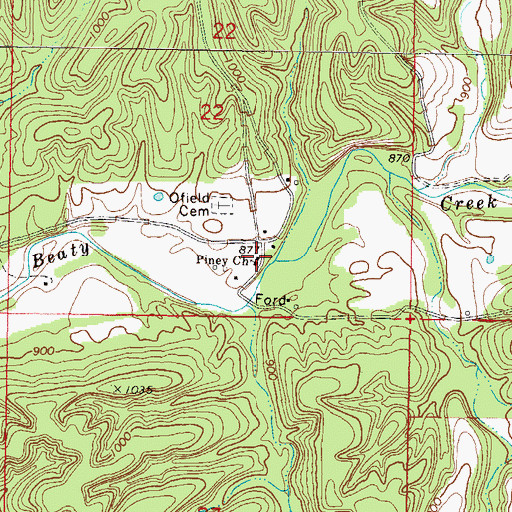 Topographic Map of Piney Church, OK