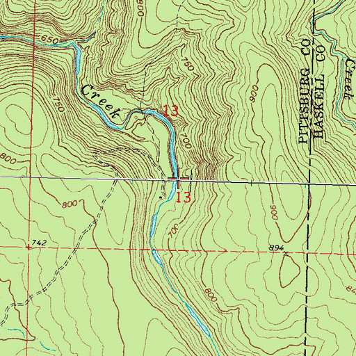 Topographic Map of Piney Creek, OK
