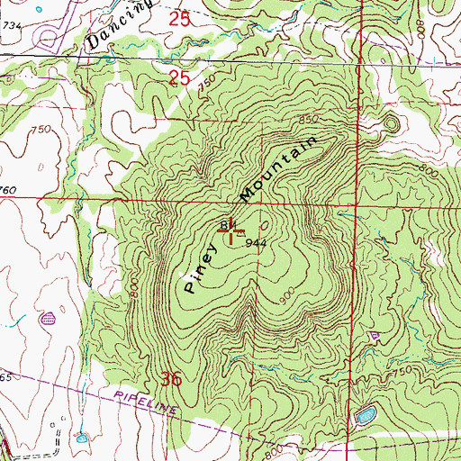 Topographic Map of Piney Mountain, OK