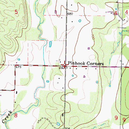Topographic Map of Pinhook Corner, OK