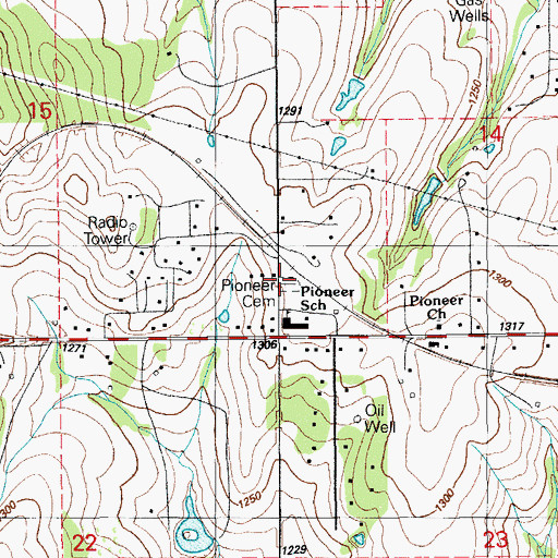 Topographic Map of Pioneer Cemetery, OK