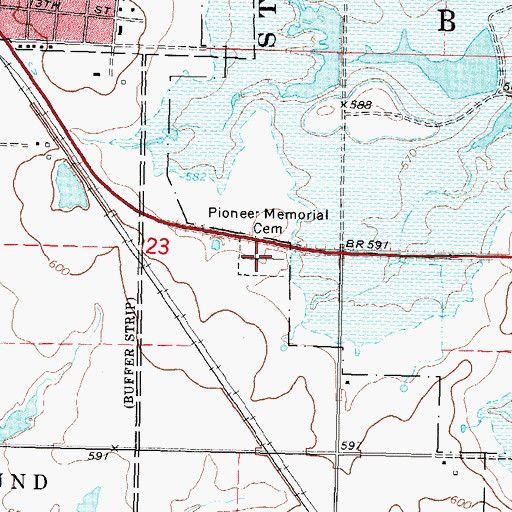 Topographic Map of Pioneer Memorial Cemetery, OK