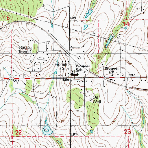Topographic Map of Pioneer Elementary School, OK