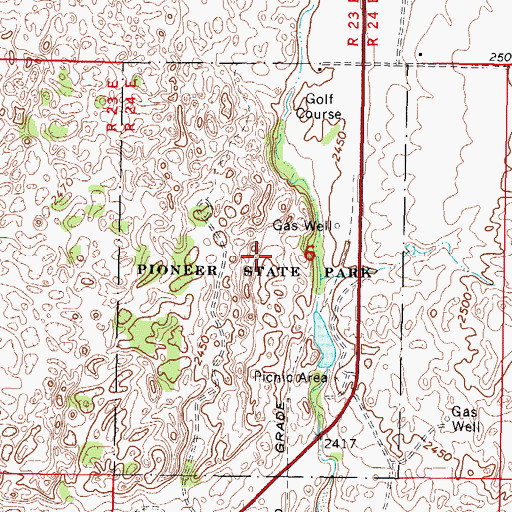 Topographic Map of Pioneer State Park, OK