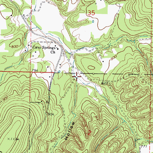 Topographic Map of Pipe Springs Hollow, OK